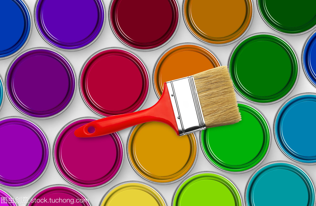 油漆刷上油漆罐